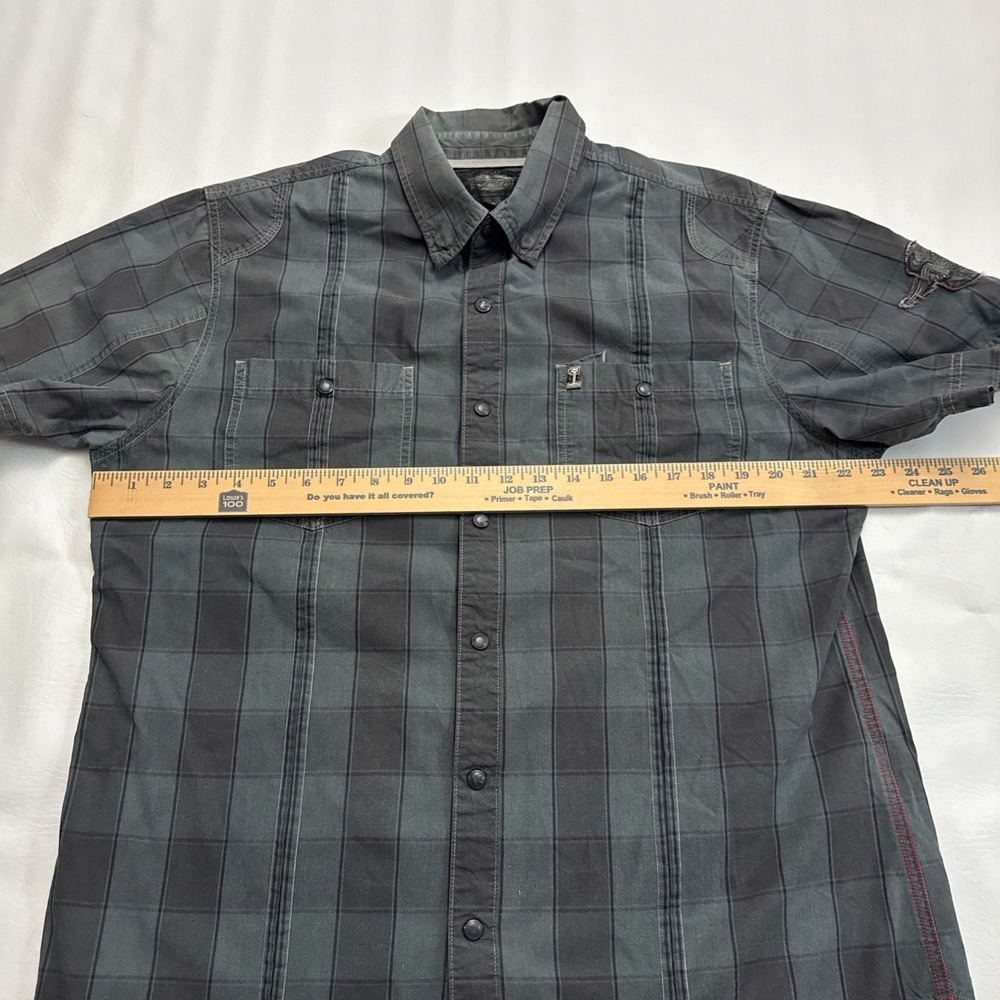 Harley Davidson 1 Shirt Mens XL Blue Plaid Black‎ Pearl Snap Short Sleeve - Picture 8 of 9